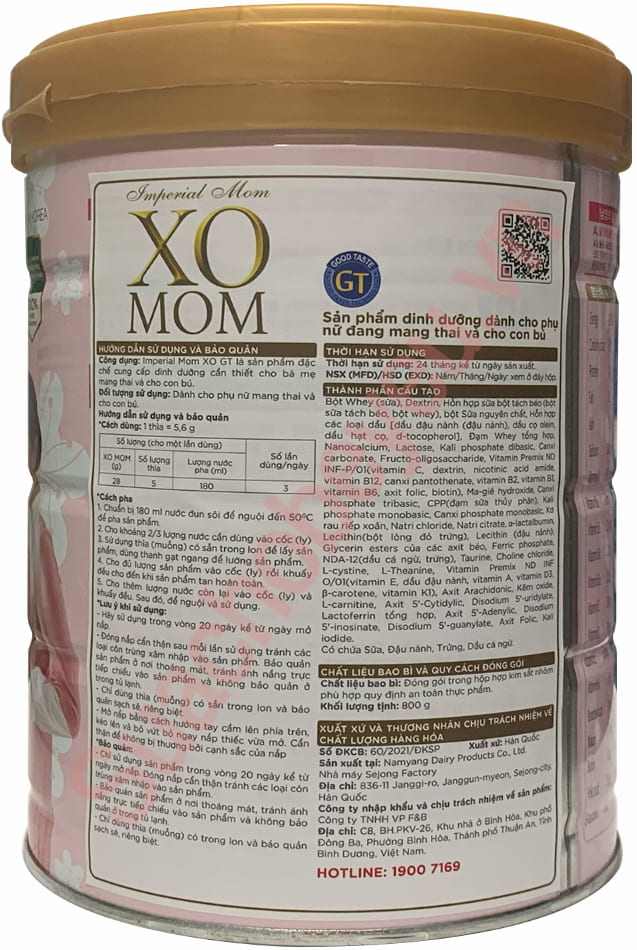 Sữa cho mẹ mang thai XO Mom Namyang Hàn Quốc lon 800g