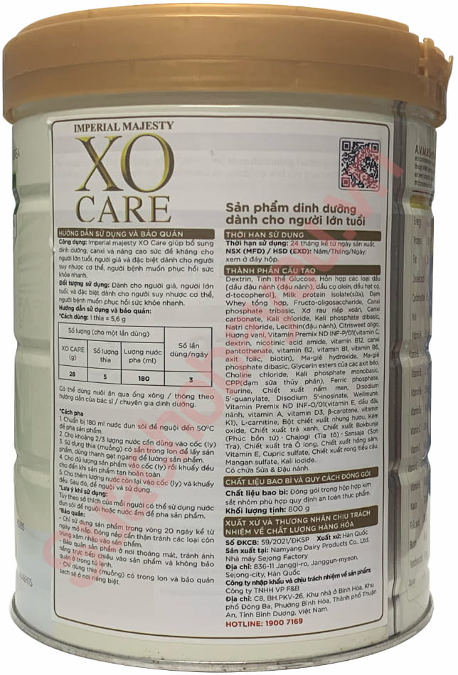 Sữa bột XO Care lon 800g Hàn Quốc cho người lớn