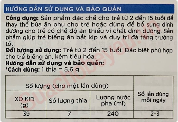 Sữa bột XO Kid lon 800g cho trẻ 2-15 tuổi