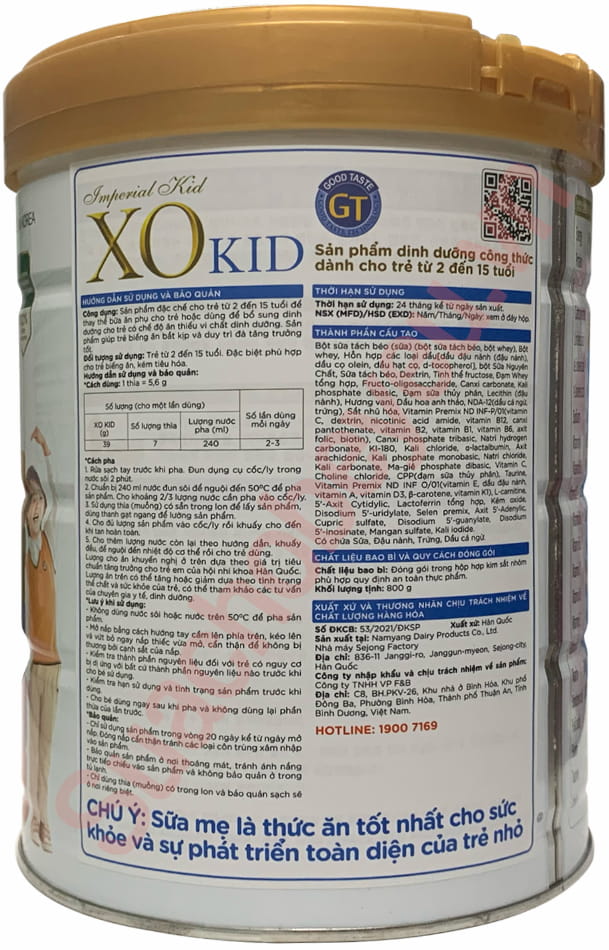 Sữa bột XO Kid lon 800g cho trẻ 2-15 tuổi